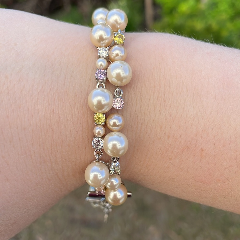 Lenox Faux Pearl and Crystal 925 Sterling Silver Bracelet